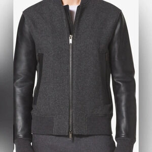 Michael Kors grey/black full zipper 2 pcket long sleeve leather wool jacket XL